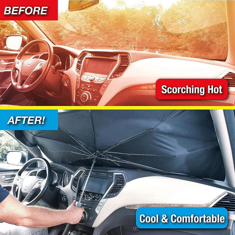 Before and after using windshield sun shade