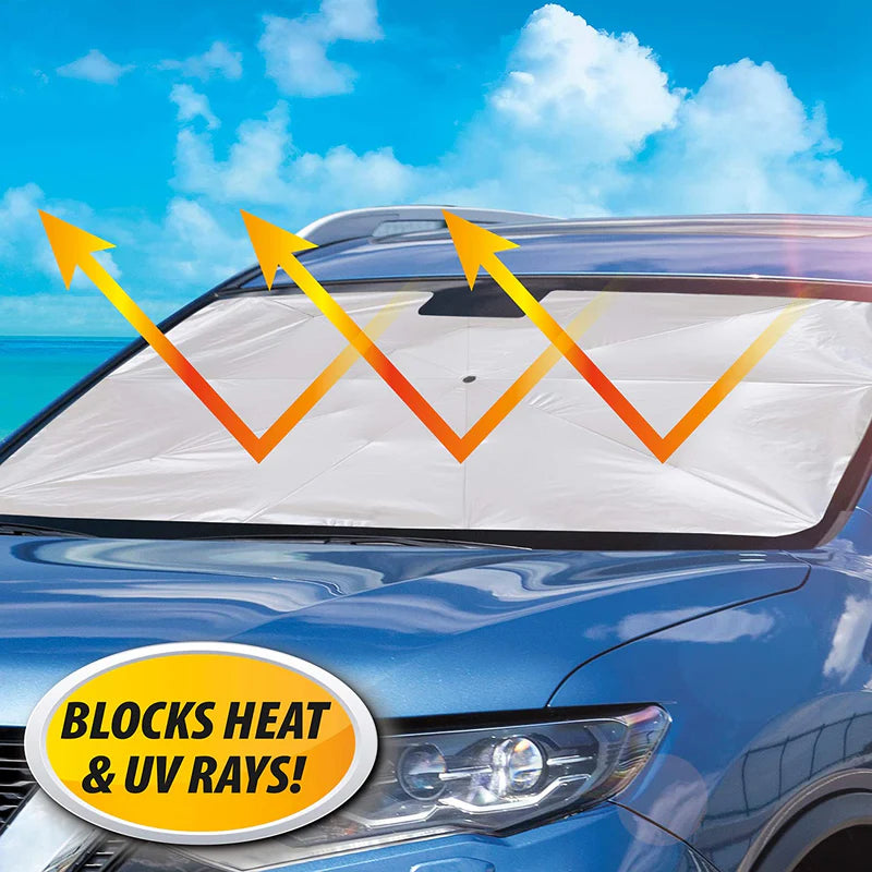 Reflective windshield shade blocking sunlight
